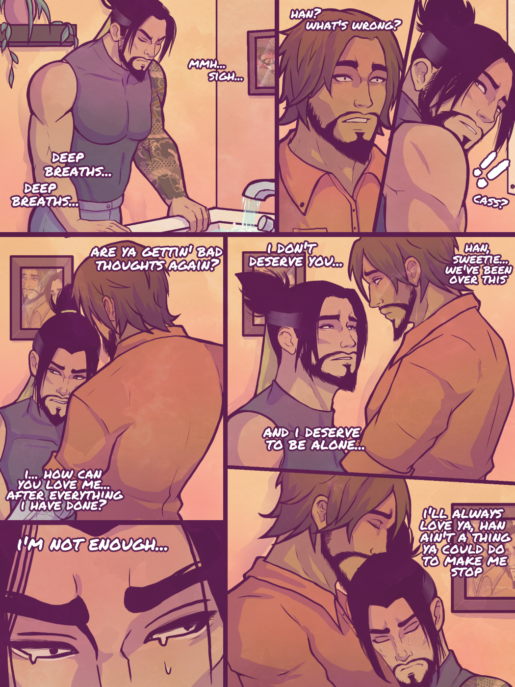 Insecure Hanzo being comforted by Cassidy